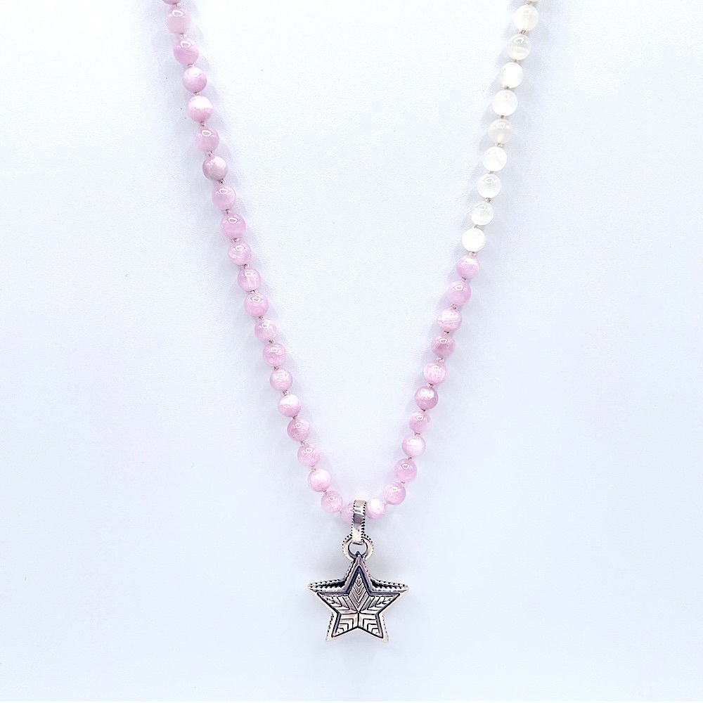 30 inches of colour blocked moonstone and purple Kunzite necklace